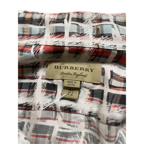 Burberry 109% silk blouse scribble check print sz 2 - Picture 6 of 6